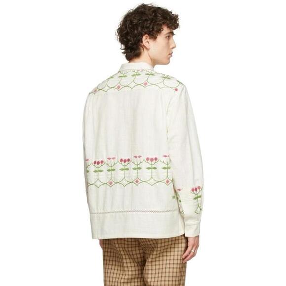 BODE Mens White Embroidered Nouveau Fleur Shirt Size L/XL plain-woven linen Boho - Picture 15 of 15